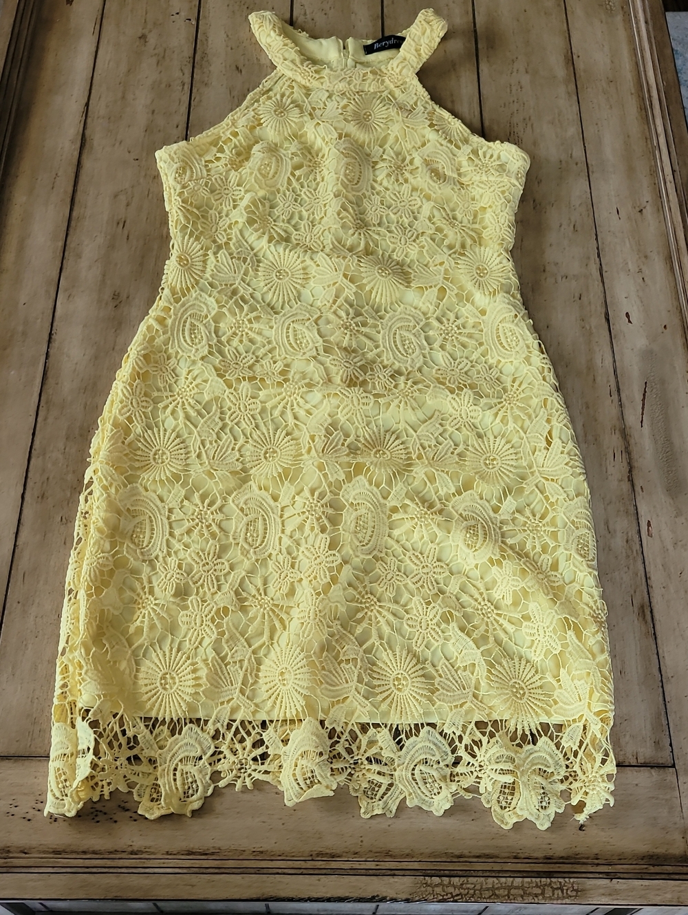 Halter Floral Lace Midi Dress in Pale Yellow